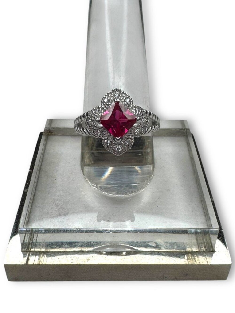 NVC Sterling Silver 925 Ruby Glass Ring Size 6.5